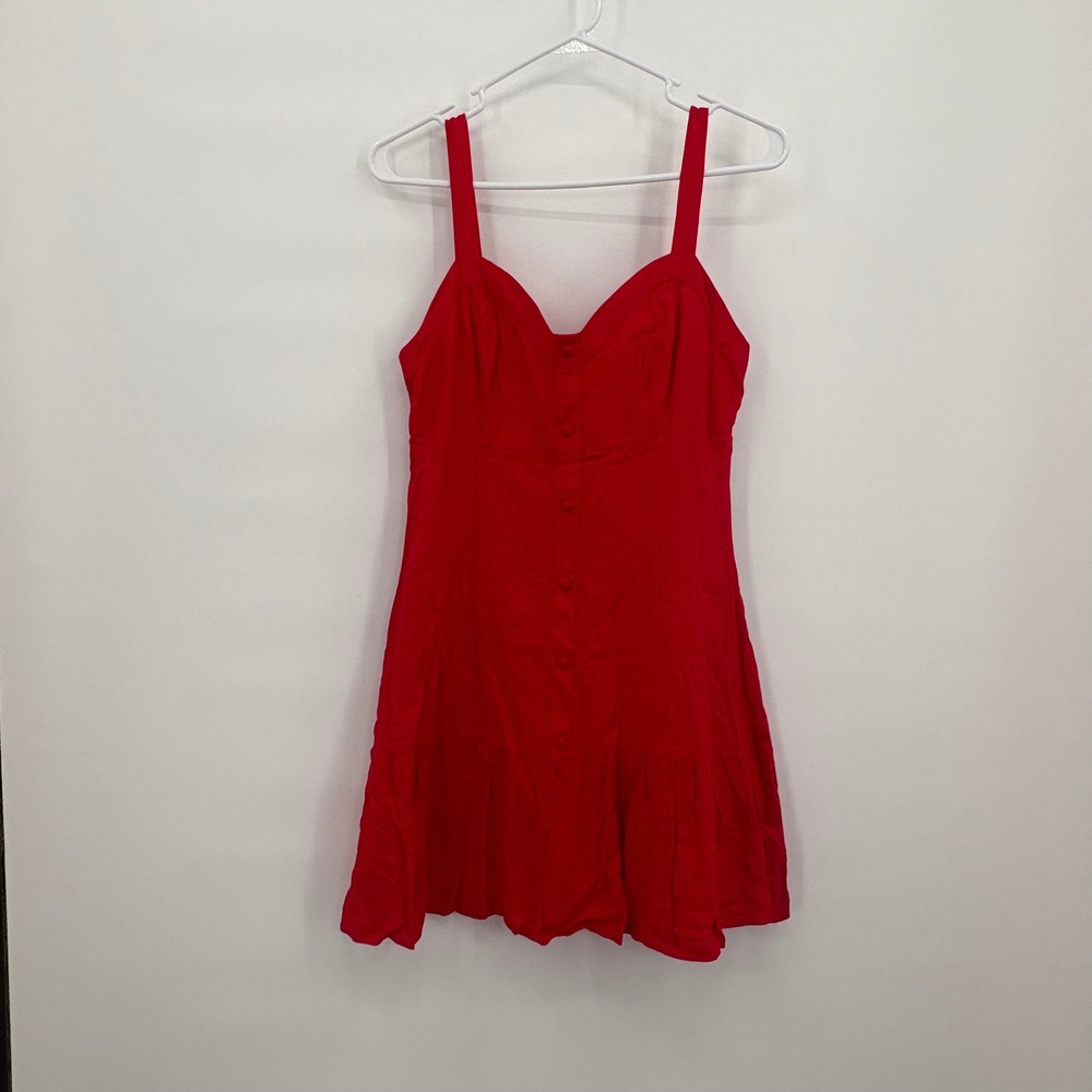 Venus Womens Red Button Front Sweetheart Neckline‎ Ruffle Hem Sundress Small